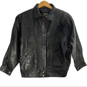 Vintage black leather patterned moto jacket